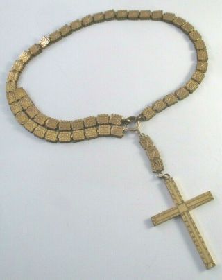 Antique Vintage Victorian Gold Filled Book Chain Link Necklace W/cross Pendant