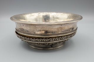 Antique Tibetan Or Mongolian Silver Mounted Burl Yak Milk Tea Bowl Cup – 5 1/8 "