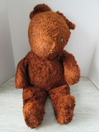 Antique Old Vintage Large Red Brown Teddy Bear 29 " Tall Yellow Plastic Eyes