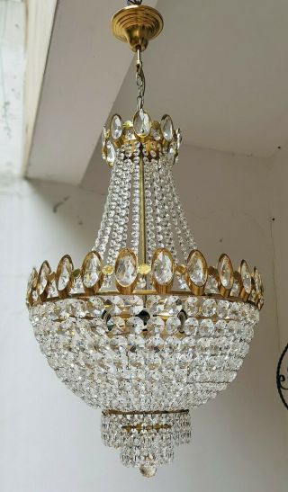 Antique Vintage Brass & Crystals Huge French Chandelier Lighting Ceiling Lamp