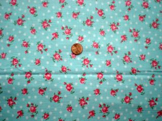 Red Roses On Blue Full Vtg Feedsack Quilt Sewing Doll Clohtes Craft Fabric