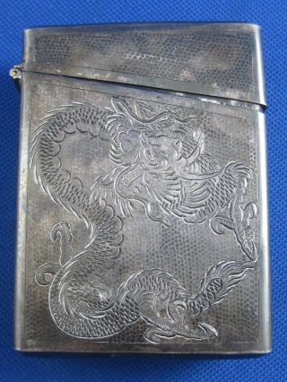 Rare Chinese Asian Oriental Dragon Silver Cigarette Card Case Box With Hallmarks