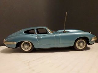 Blue Jaguar Xk - E 2 - Door Coupe Bandai Made In Japan Vintage Tin Toy Car 1960s