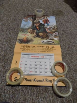 Nos 1974 Power Rings Calendar Boy,  Dog Vintage Art Hot/rat Rod Mustang