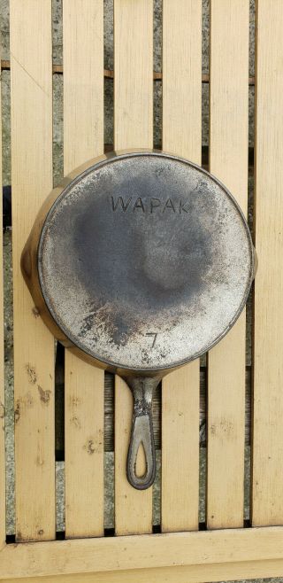 Vtg Wapak No 7 Cast Iron Skillet Pan Heat Ring Antique Usa Plated Arch Logo