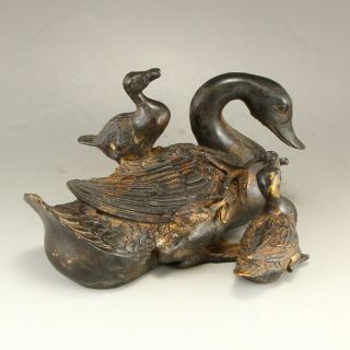 Vintage Chinese Gilt Gold Bronze Ducks Statue 2