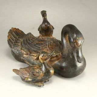 Vintage Chinese Gilt Gold Bronze Ducks Statue 3