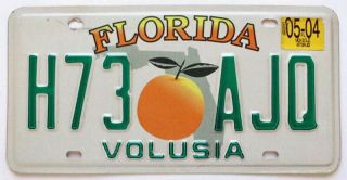 Florida 2004 Big Orange License Plate,  H73 Ajq,  Daytona Beach,  Volusia County