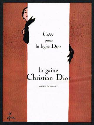Christian Dior Ad Rene Gruau Mid Century Design 1950s Vintage Print Ad Retro
