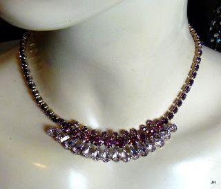 High End Quality Vintage Purple Lavender Glass Rhinestone 14 5/8 " Bib Necklace