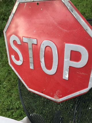 EMBOSSED Painted Steel STOP Traffic Sign 24”x24” Raised Letters Vintage Antique 2