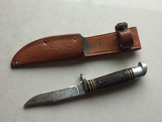 Vintage Western Hunting Knife With Leather Sheath 648b 3.  5 " Blade