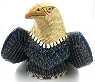 Vintage Artesania Rinconada Bald Eagle Bird Figurine Blue & White Enamel 4 "