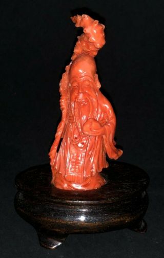 Fine Chinese Hand Carved Red Coral Old Man Sage Figure Statue.