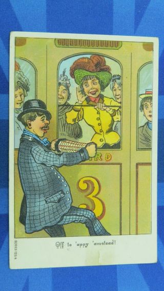 Vintage Comic Postcard 1900s Concertina Performer Dance Dancing Railway Carriage