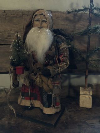 Ooak Arnett’s Country Store Santa/ Early Log Cabin Quiltcoat/earlytinymohairbear