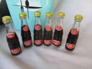 6 Pack Vintage Miniature Mini Bottle Dr Pepper 3 " Tall Full Metal Cap Argentina