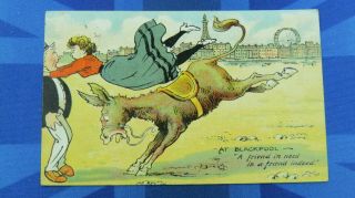 Vintage Blackpool Comic Postcard 1911 Beach Seaside Donkey Tower Ferris Wheel