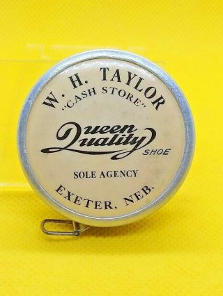 Antique Celluloid Advertising Tape Measure.  QUEEN QUALITY SHOES.  Exeter,  NE 2