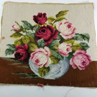 Vintage Needlepoint Vase With Roses Floral 14 " W X 12 " H