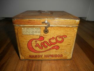 Vintage Cinco Cigar Tobacco Square Tin Litho Advertising Tin Humidor Container