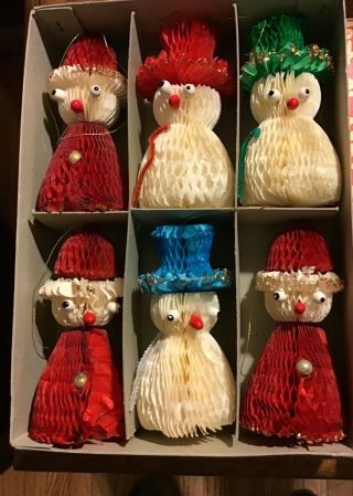 Vintage Christmas Santa And Snowman Decorations Made In Japan
