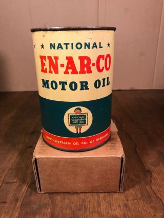 Vintage Empty En - Ar - Co Motor Oil 1 Quart Metal Can White Rose Co.