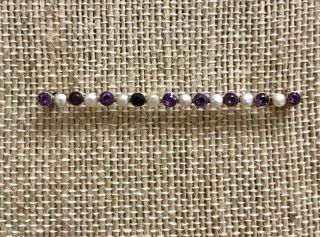 Antique Victorian 14k Yellow Gold,  Amethyst,  And Seed Pearl Bar Pin Vintage