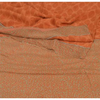 Sanskriti Vintage Peach Saree 100 Pure Crepe Silk Printed Fabric 5yd Craft Sari