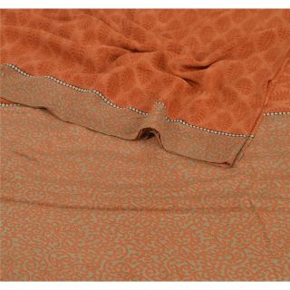Sanskriti Vintage Peach Saree 100 Pure Crepe Silk Printed Fabric 5Yd Craft Sari 2