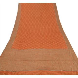 Sanskriti Vintage Peach Saree 100 Pure Crepe Silk Printed Fabric 5Yd Craft Sari 3
