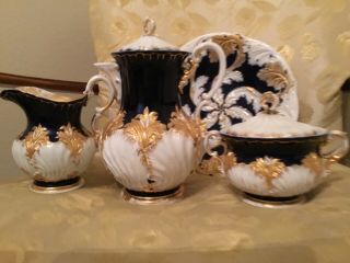 Meissen Tea Set/ Bowl Cobalt,  White An Gold