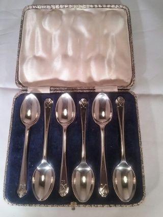 Cased Set Of 6 Vintage Sterling Silver Golf Motif Tea Spoons Walker & Hall 1933