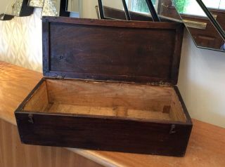 Carpenter Hand Made Vintage Antique Dark Stained Wood Wooden Storage Box