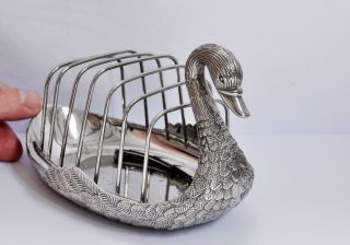 Elegant Vintage Six Slice Silver Plate Toast Rack In The Form Of A Swan.  Bird