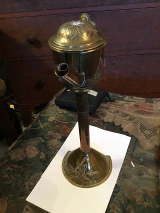 18th Early 19th Century Dutch Brass Fancy 11 Inch Tall Oil Lamp Hanging