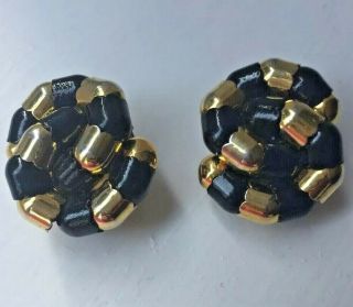 Vintage 80s Statement Large Clip On Earrings Blk Gold Tone Rope Snake Costume