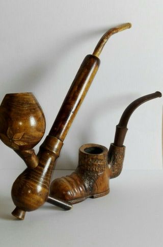 Vintage Wooden Smoking Pipes Hand Carved
