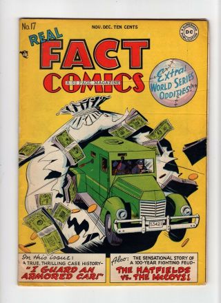 Real Fact Comics 17 Fn,  6.  5 Vintage Dc Comic Armored Car Hatfield Vs Mccoy 10c