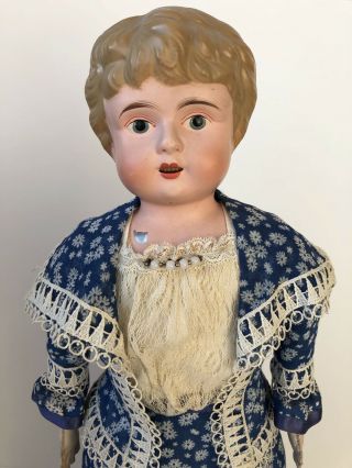 Antique German 20” Minerva Tin/metal Doll Cloth Body Leather Arms