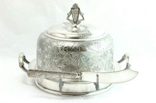 Vintage Silver Plated 3 Piece Cheese Dome,  Nature Scenes,  W/ Cheese Knife