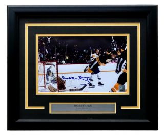 Bobby Orr Signed Framed Boston Bruins 12x9 Flying Goal Photo Gnr
