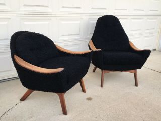 Vintage Mid Century Modern Danish Teak Side Arm Lounge Chair Blk Poodle 60s Mcm