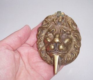 Antique/vintage Heavy Brass Lions Head Door Knocker Key Hold Cover Detail