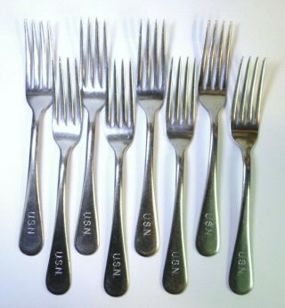 Set Of 8 Vintage Usn Forks Us Navy Stainless Steel By Silco Mess Hall Utensils