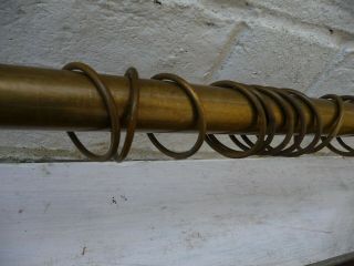 Antique Victorian Brass Curtain Pole Steel Core Brackets Finials,  15 Rings 53 