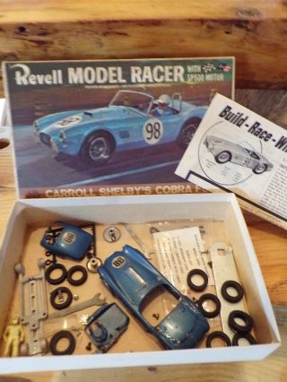Vintage 1964 Revell 1/32 Shelby Cobra Slot Car Box & Misc Parts