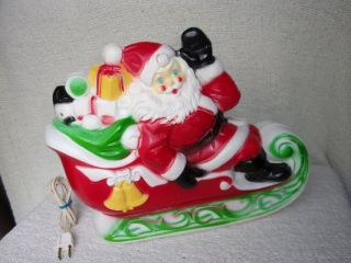 Vtg Empire Plastic 1970 Christmas Santa Claus Sleigh Light Up Blow Mold