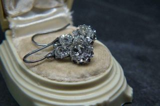 Finest Antique Art Deco Old Cut Diamond Paste Earrings W Silver Ear Wires 2.  5ct