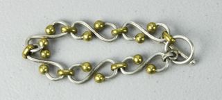 Vintage Sterling 925 Silver And Brass Bracelet Made In Mexico 8 " Long Total